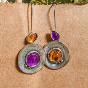 Retro-Style Earrings with Sparkling Moonstones in Purple and Orange